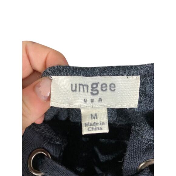 Umgee Tie Front Bell Sleeve Grey Sweater Lagenlook Slouchy Comfy Oversized Top M - Picture 4 of 5